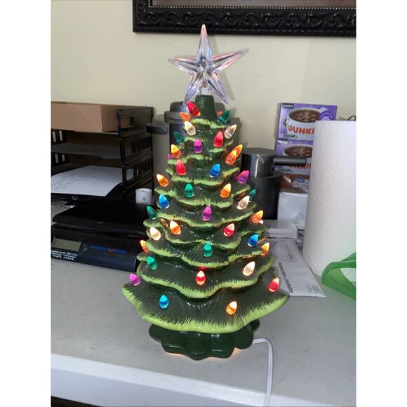 Lighted Green Ceramic Christmas Tree Electric Colored Lights 15” EUC Hobby Lobby - Picture 1 of 2